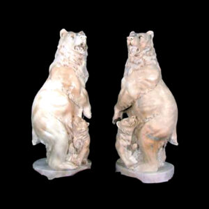 JBA115 Standing Bear Sculpture Pair Carved in Rosa Portugues Marble by Metropolitan Galleries Inc