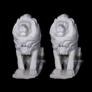 JBA200 Marble Sitting Lions Sculpture Pair