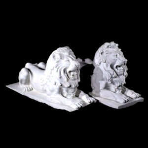 JBA202 Marble Lying Lions Sculpture Pair