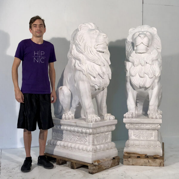 JBA240 Marble Lion on Base Sculpture Pair by Metropolitan Galleries Inc SCALE JBA240 Marble Lion on Base Sculpture Pair by Metropolitan Galleries Inc SCALE