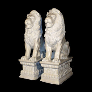 JBA240 Marble SItting Lions on Pedestal Sculpture
