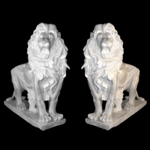 JBA260 Marble Standing Lion Sculpture Pair