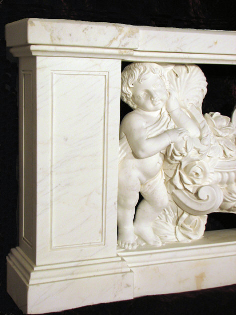 Marble Cupid with Rose Vine Balustrade in White