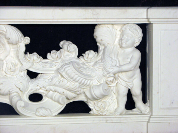 Marble Cupid with Rose Vine Balustrade in White