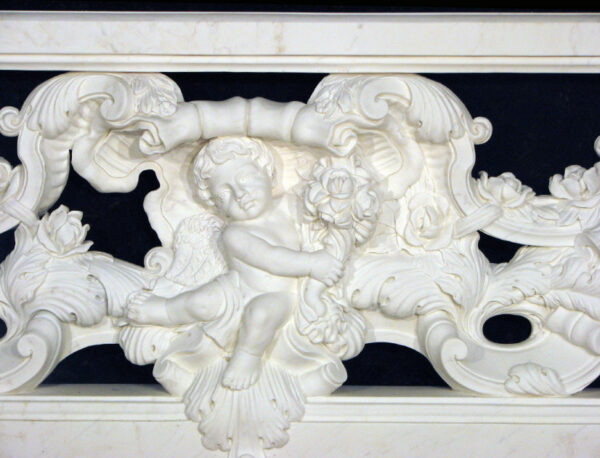 Marble Cupid with Rose Vine Balustrade in White