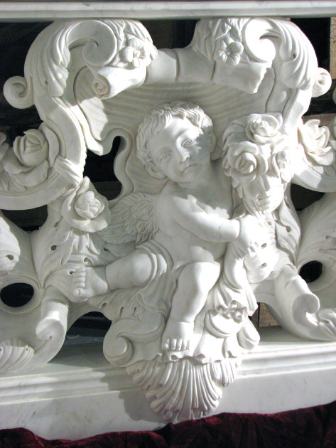 Marble Cupid with Rose Vine Balustrade
