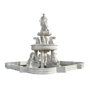 JBF064 Marble Neptune with Gryphons Tier Fountain with Basin by Metropolitan Galleries Inc