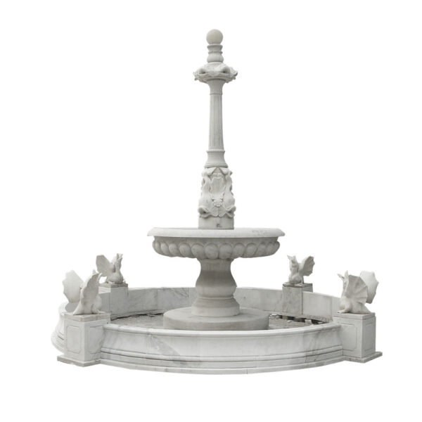 JBF071 Marble Fish Fountain with Dragon Basin by Metropolitan Galleries Inc