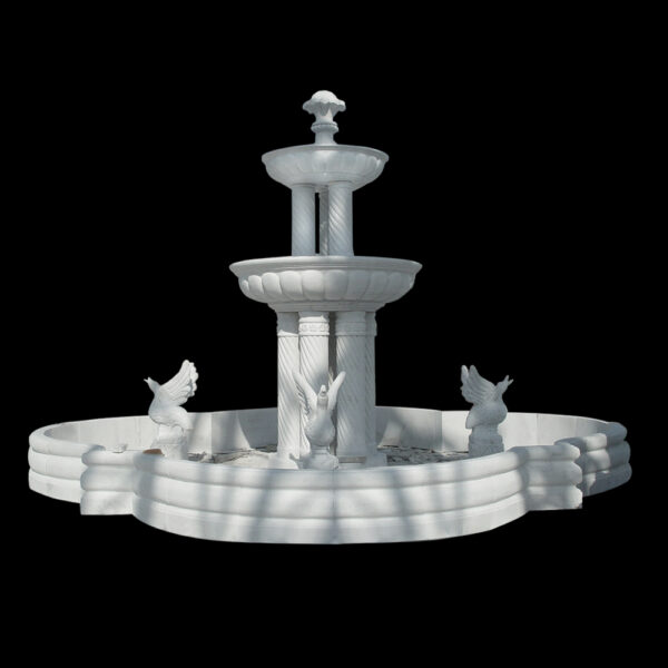 JBF087 Marble Two Tier Column Fountain with Swans & Basin by Metropolitan Galleries Inc JBF087 Marble Two Tier Column Fountain with Swans & Basin by Metropolitan Galleries Inc