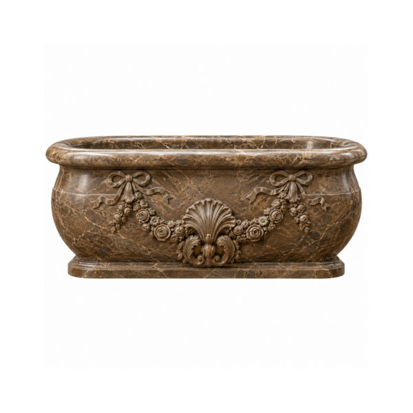 JBF247 Brown Marble Bathtub with Flower Vine Pattern by Metropolitan Galleries Inc