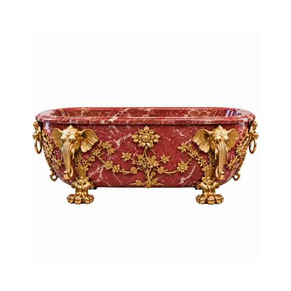 JBF248 Red Marble Bathtub with Gold Elephant Heads by Metropolitan Galleries Inc JBF248 Red Marble Bathtub with Gold Elephant Heads by Metropolitan Galleries Inc