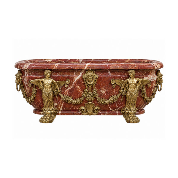 Marble Red Bathtub with Copper Accents