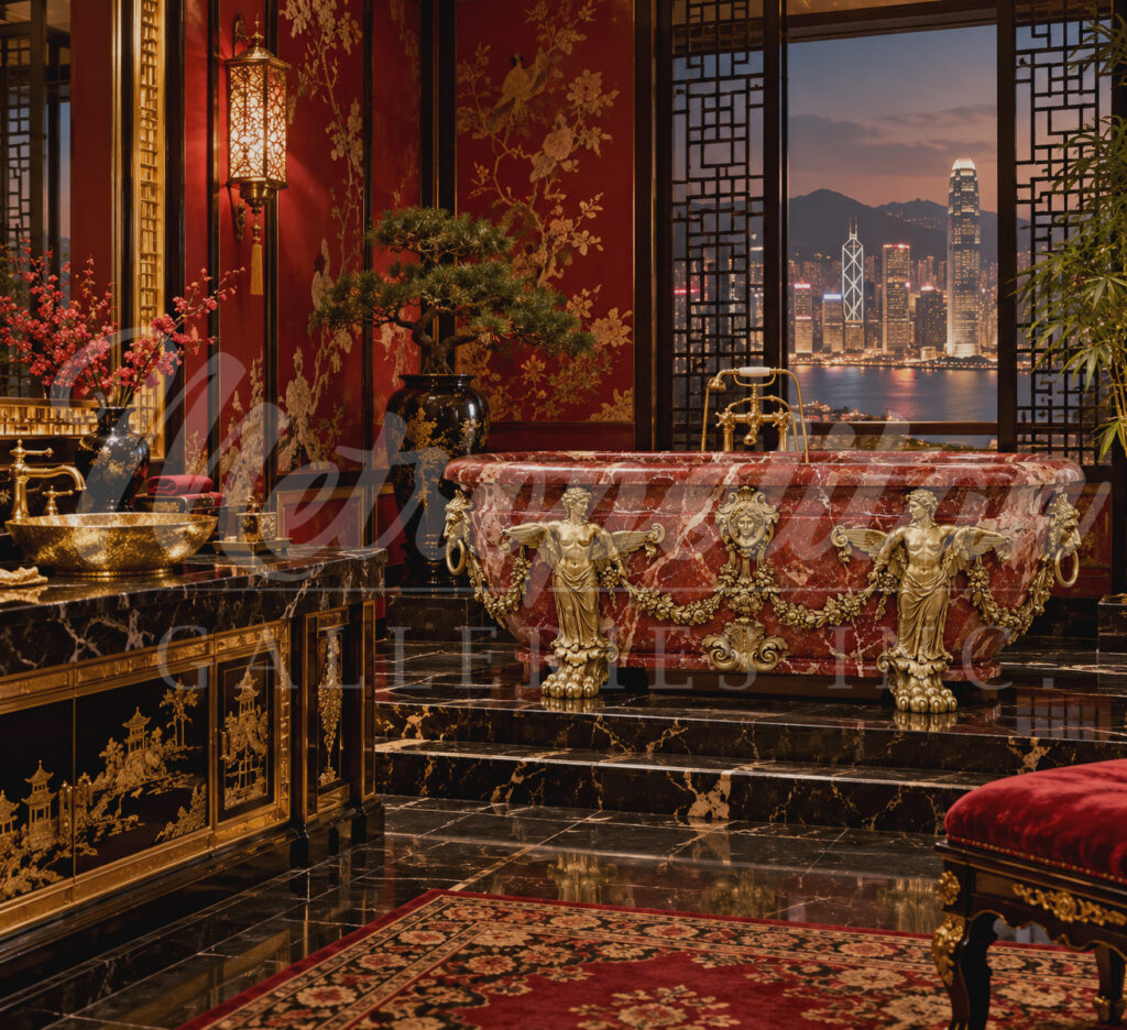 JBF249 Red Marble Bathtub with Gold Accents by Metropolitan Galleries Inc Vignette WM