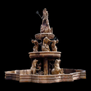 JBF701 Marble Neptune Tier Fountain with Horses & Basin by Metropolitan Galleries Inc
