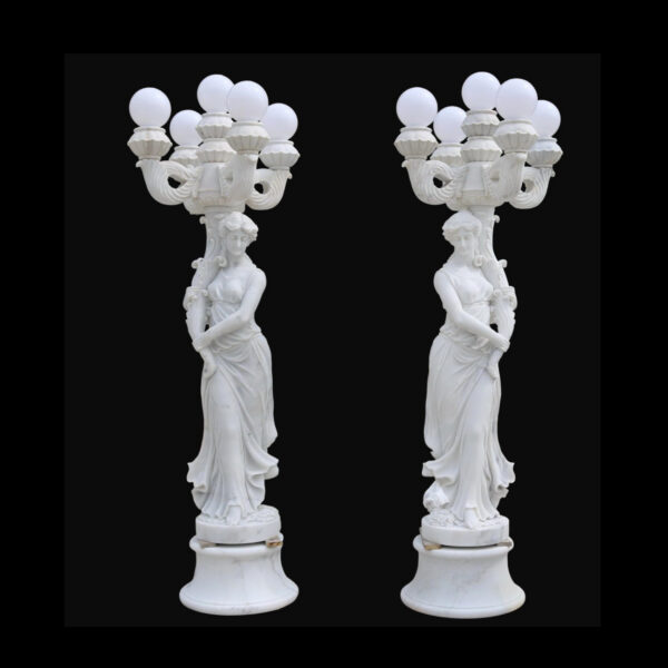 JBL2000 Carved Marble Rococo Style Lady Torchiere Set by Metropolitan Galleries Inc