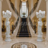Marble 5 Globe Rococo Style Lady Torchiere with Base in White