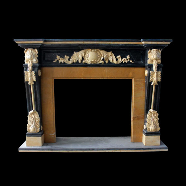 JBM86093 Marble Black & Gold Ornate Fire Place Mantle Surround by Metropolitan Galleries Inc