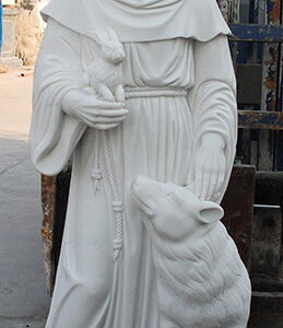 JBS108 Marble St. Francis with Wolf Sculpture by Metropolitan Galleries Inc.
