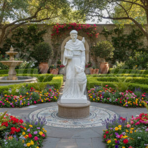 JBS2000 White Marble Saint Francis of Asisi Sculpture Environmental by Metropolitan Galleries Inc