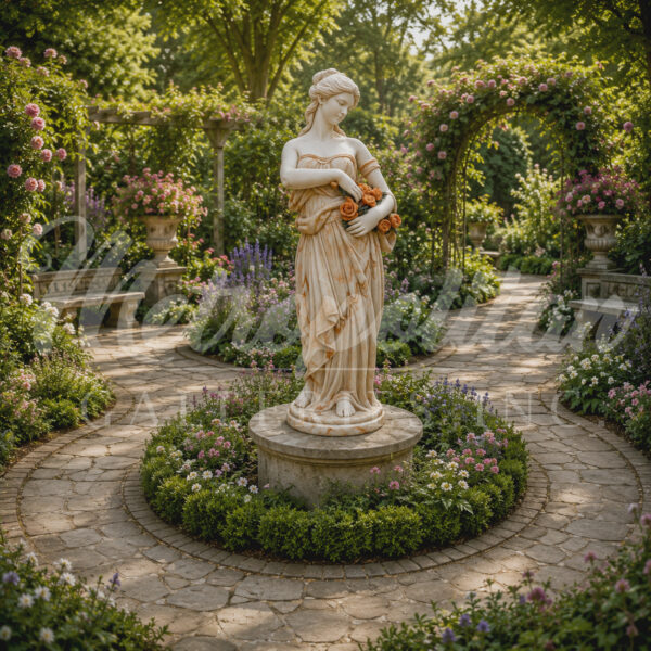 JBS800 Marble Lady with Flowers Sculpture by Metropolitan Galleries Inc Vignette WM