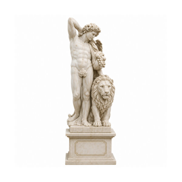 JBS801 Marble Man with Lion on Pedestal Sculpture by Metropolitan Galleries Inc