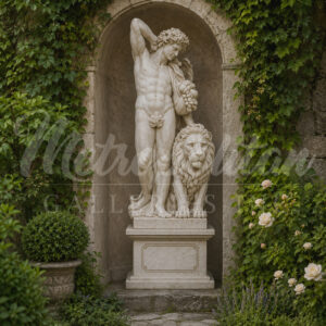 JBS801 Marble Man with Lion on Pedestal Sculpture by Metropolitan Galleries Inc Vignette WM