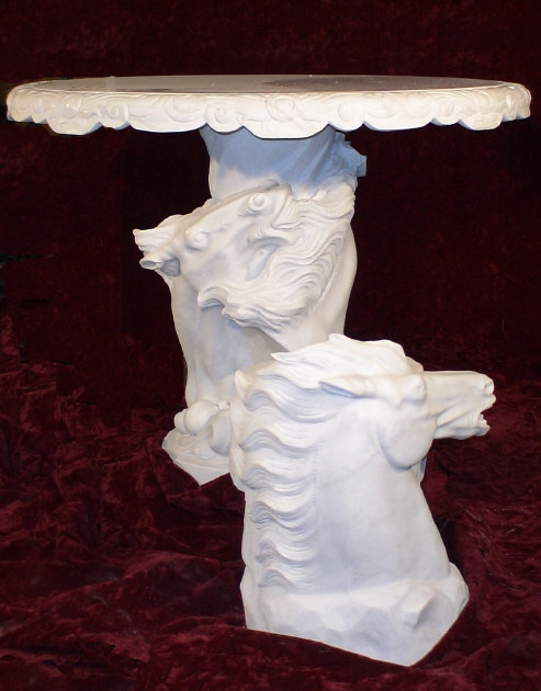 Marble Horse Themed Table & Stools Sculpture Set