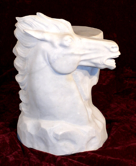 Marble Horse Themed Table & Stools Sculpture Set