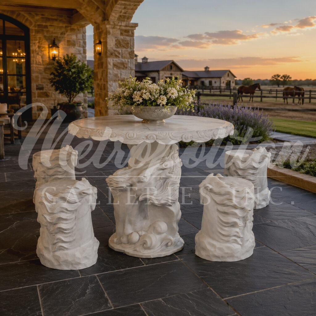 JBT110-Set Marble Horse Themed Table & Stool Set by Metropolitan Galleries Inc Vignette WM