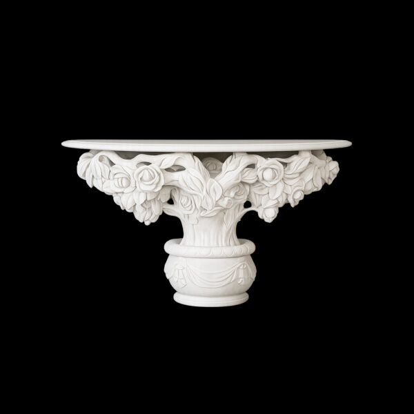 JBT320 Marble Rose Vine Demilune Table Sculpture by Metropolitan Galleries Inc