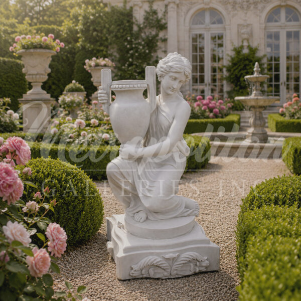 JBU302-R Marble Kneeling Woman with Urn Sculpture by Metropolitan Galleries Inc Vignette WM