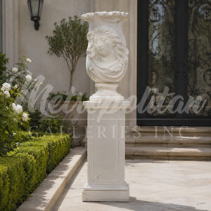 JBU341 Marble Lady Face Relief Planter Urn on Pedestal by Metropolitan Galleries Inc Vignette WM