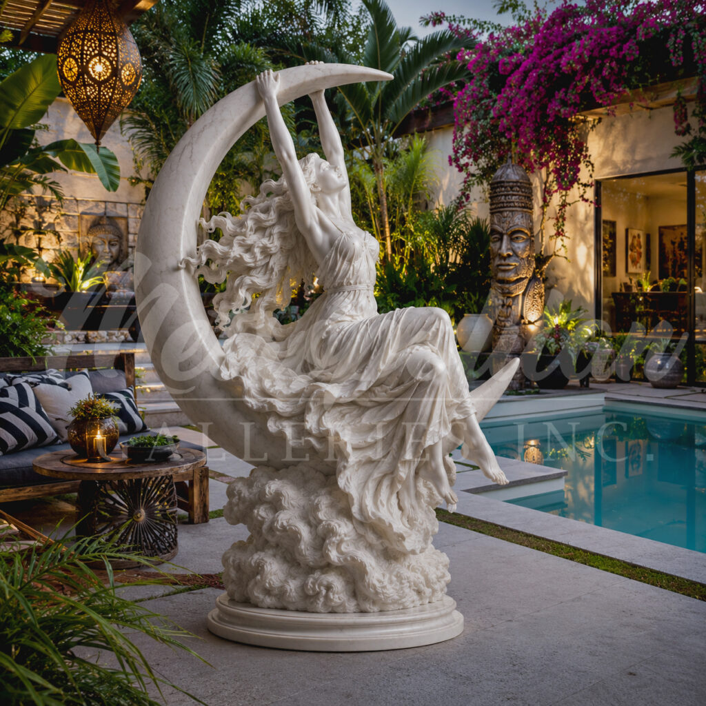 JBS777 Marble Lady on the Moon Sculpture exclusively designed and produced by Metropolitan Galleries Inc Vignette